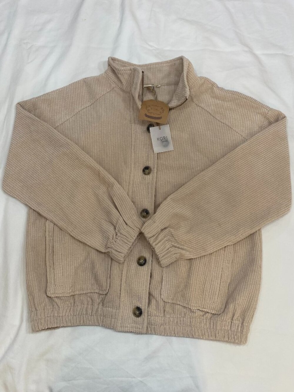 NWT Kori America Cozyhygge/Bomber Style Corduroy Cream Jacket Size S